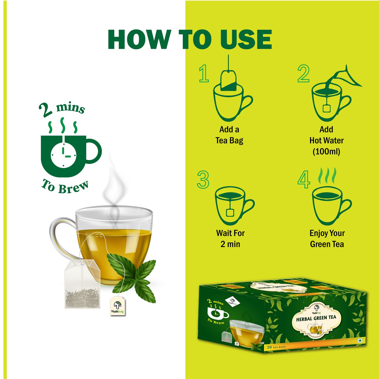 Mushleaf Green Tea  Bags (30 Pieces)